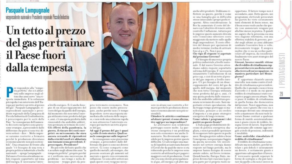 Pasquale Lampugnale “Un tetto al prezzo del gas per trainare il Paese fuori dalla tempesta”
