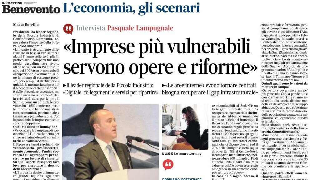Lampugnale Ceo di Sidersan: imprese piu’ vulnerabili. Servono opere e riforme